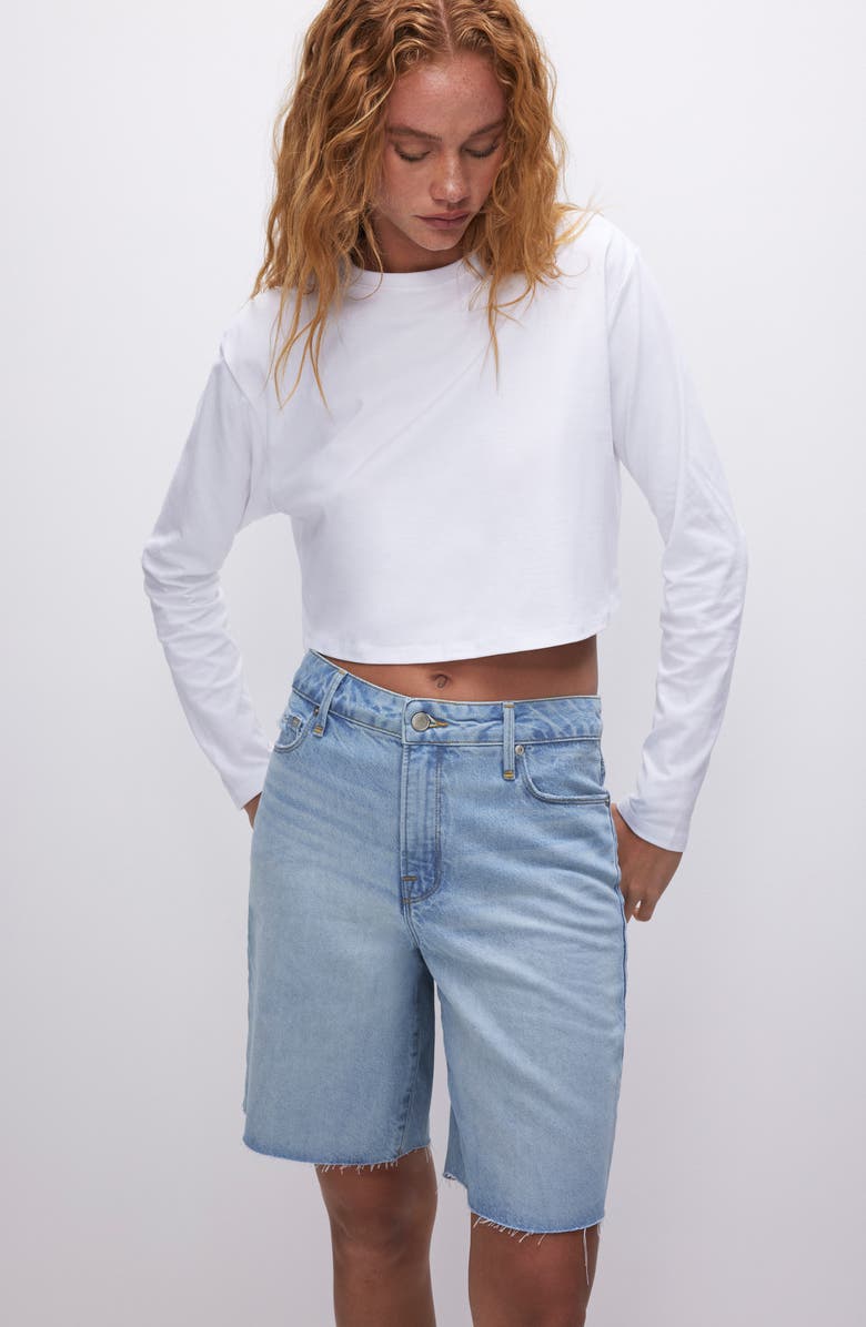 Good American 90s Good High Waist Denim Bermuda Shorts, Alternate, color,