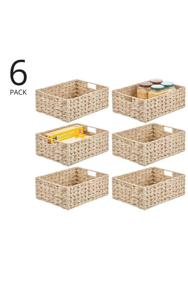 mDesign Woven Farmhouse Kitchen Pantry Storage Basket Box, 6 Pack, Cream/Beige, Alternate, color, Brown