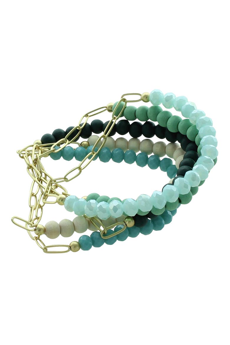 Gianna Bead & Link Bracelet Set, Main, color, WORN GOLD / TURQUOISE
