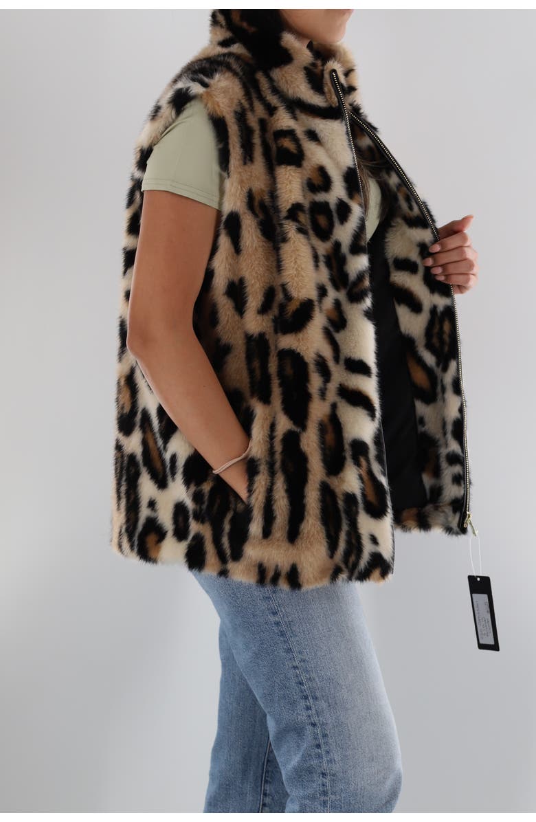 La Fiorentina Faux Fur Animal Print Vest, Alternate, color, Leopard