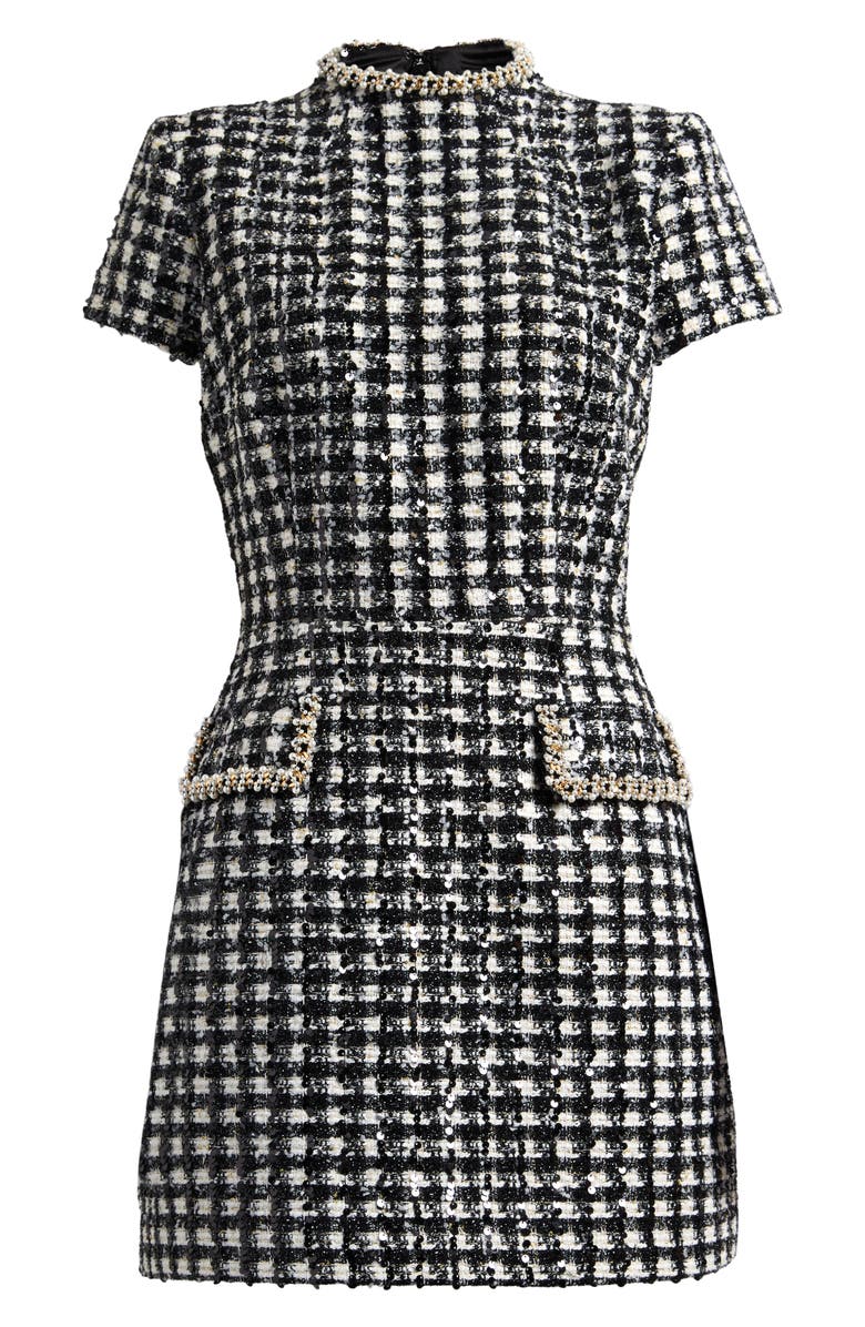 NADINE MERABI Beaded Tweed Minidress, Alternate, color, Black / White