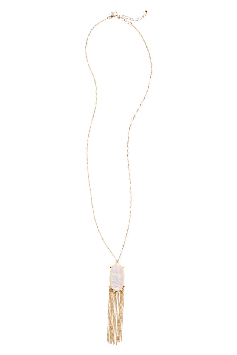 Stone & Tassel Pendant Necklace, Main, color, GOLD/ OPAL