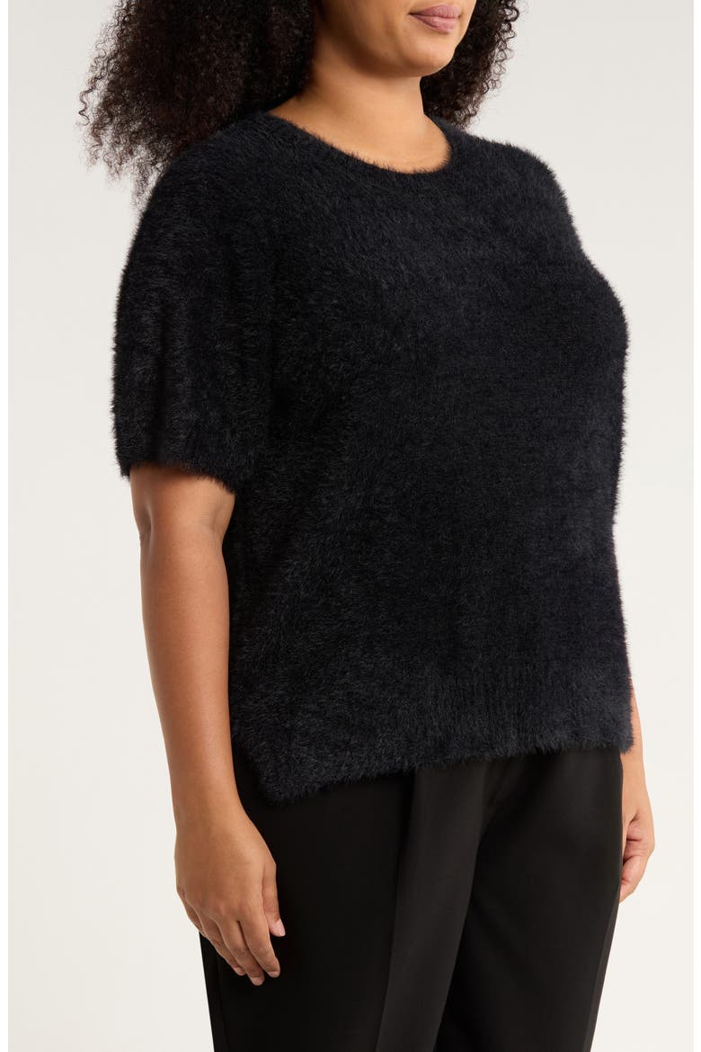 Textured Short Sleeve Sweater, Alternate, color, RICH BLACK