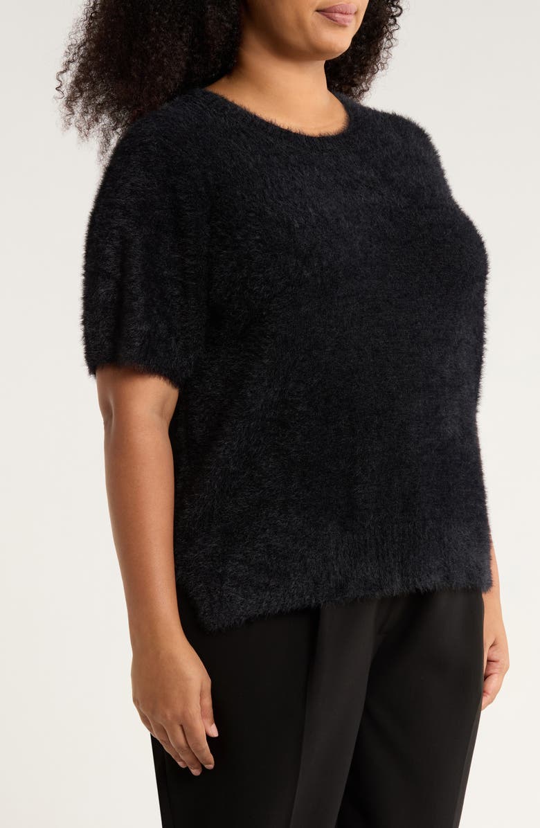 Vince Camuto Textured Short Sleeve Sweater, Alternate, color, Rich Black