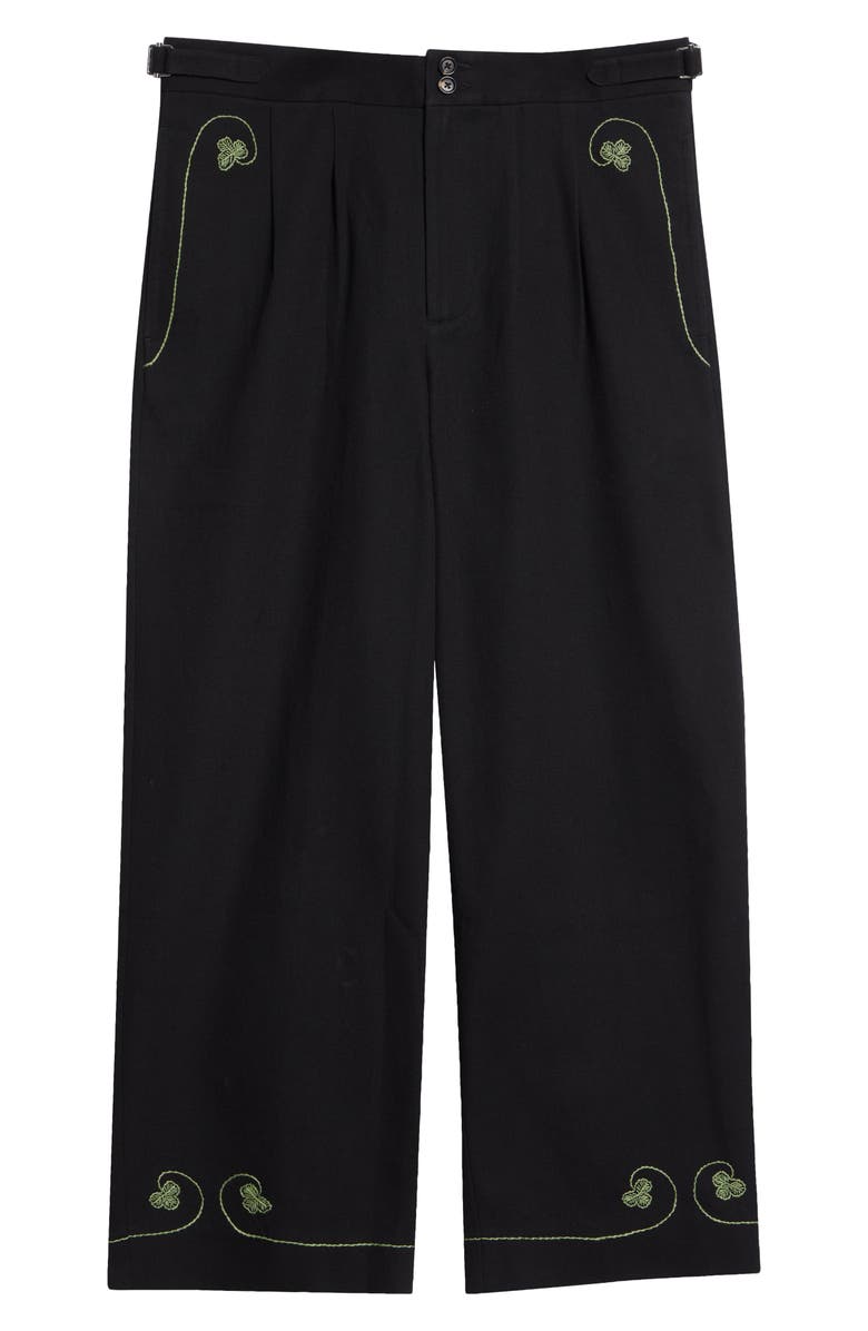 Bode Lucky Draw Embroidered Cotton Twill Wide Leg Ankle Pants, Main, color, Black