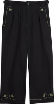 Bode Lucky Draw Embroidered Cotton Twill Wide Leg Ankle Pants