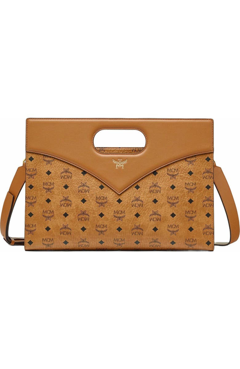 MCM Diamond Tote in Visetos Leather Mix, Main, color, Cognac