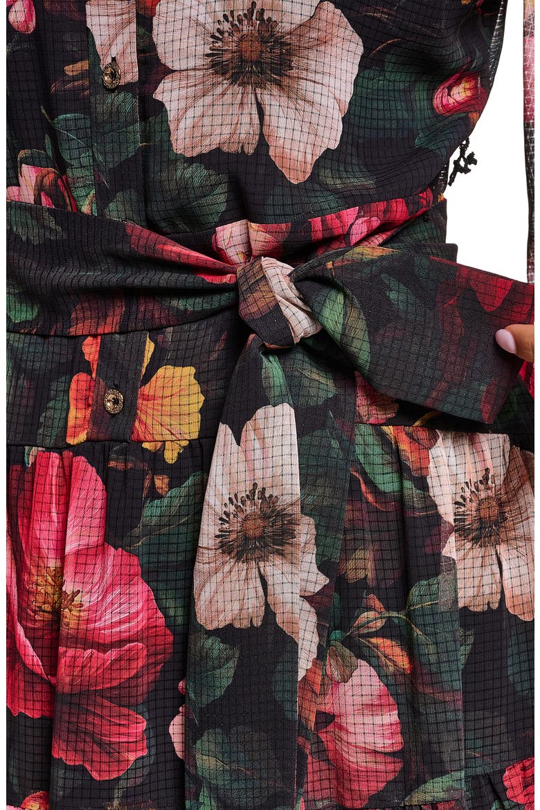 Print Tie Waist Long Sleeve Chiffon Dress, Alternate, color, BLACK PORT COMBO