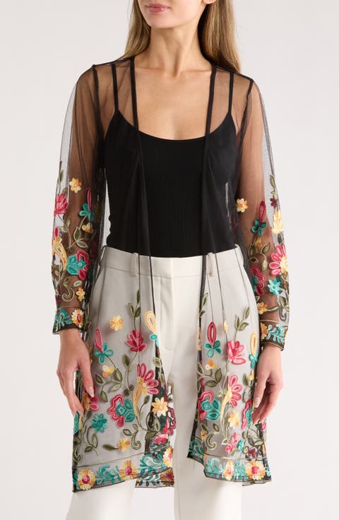 Embroidered Mesh Duster