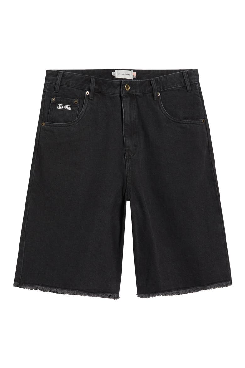 Fray Hem Denim Bermuda Shorts, Alternate, color, BLACK