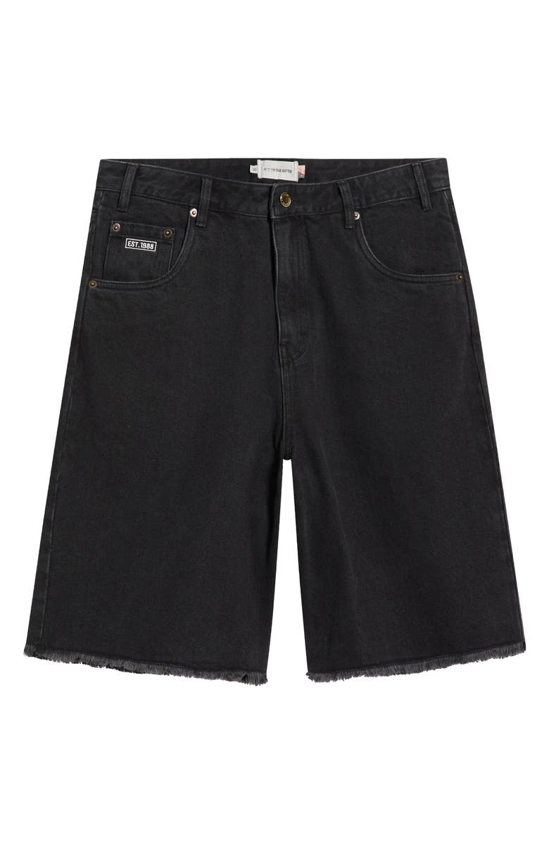 HONOR THE GIFT Fray Hem Denim Bermuda Shorts, Main, color, Black