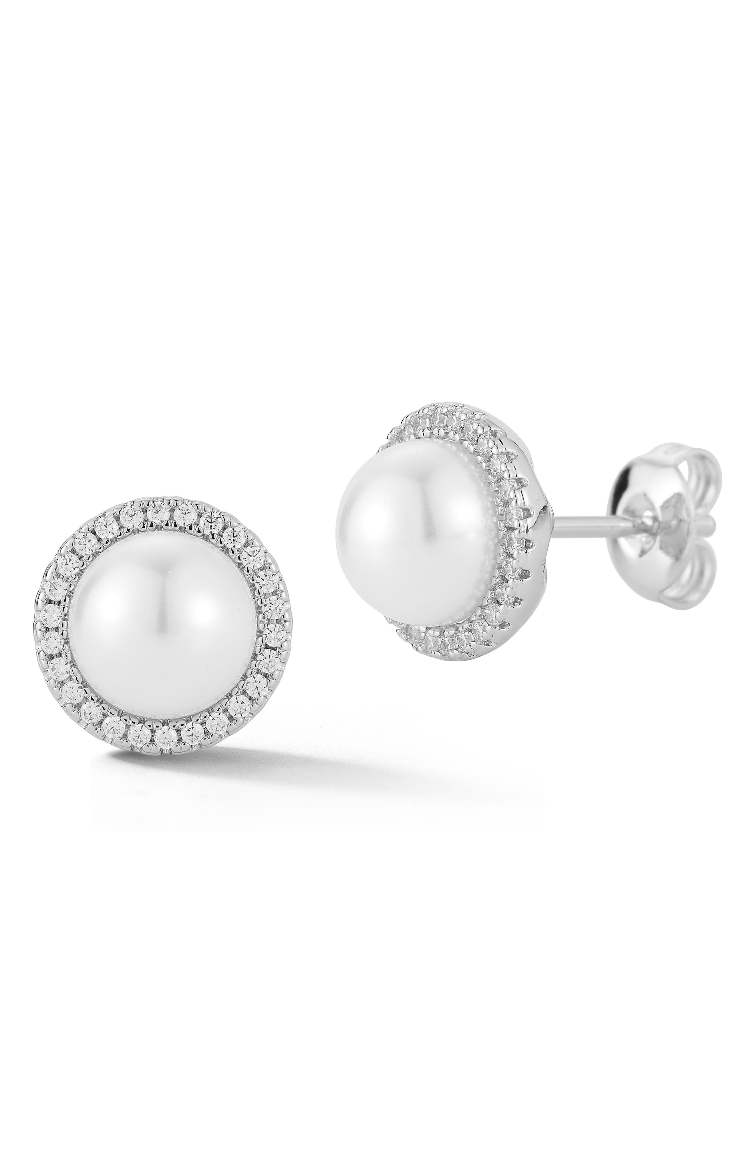 Imitation Pearl & Cubic Zirconia Stud Earrings
