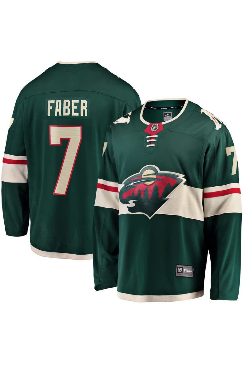 Men's Fanatics Brock Faber Green Minnesota Wild Home Breakaway Player Jersey, Main, color, Green