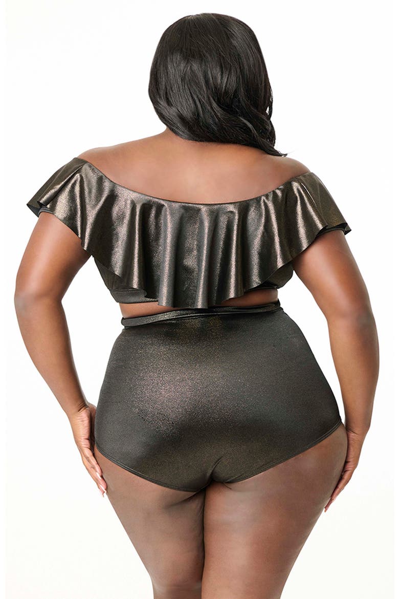 Plus Size Ruffled Ramona Swim Top, Alternate, color, Black Gold Shimmer