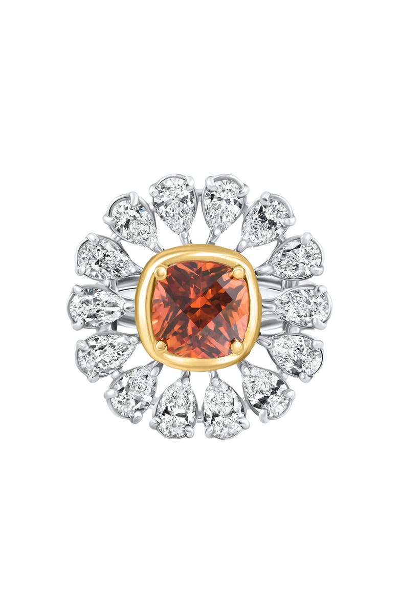 Bliss Diamond Designer 7.52Ct Orange Lab Sapphire & Pear Shape Diamond Ring 18k Gold 10.2gram, Alternate, color, 