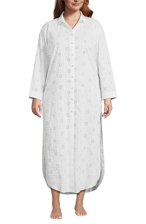 Shop Lands' End Plus Size Eyelet Button Down Maxi Cover-up Dress In White