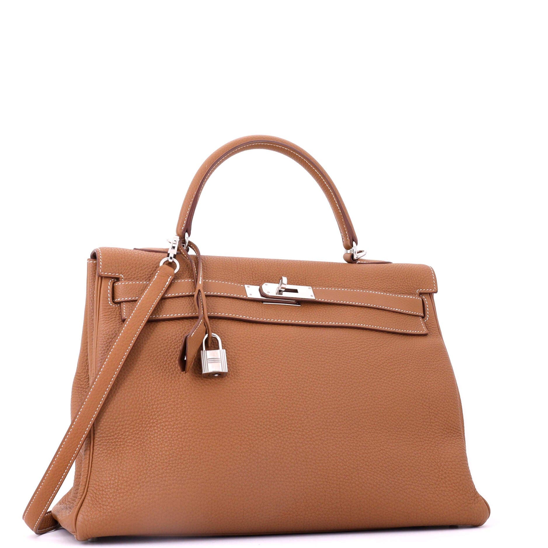 Pre-Owned Hermes Kelly Handbag Brown Togo with Palladium Hardware 35, Alternate, color, Gold