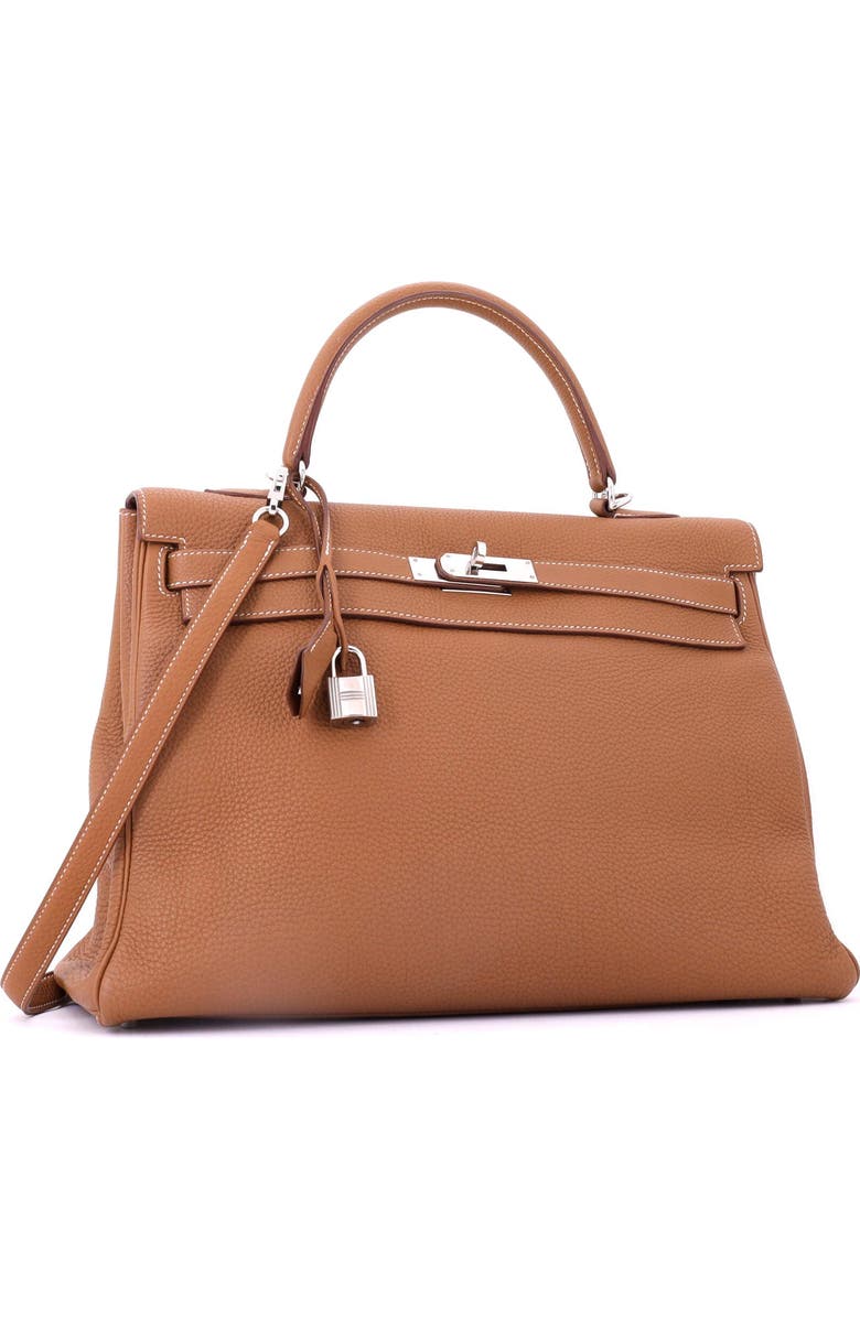 Pre-Owned Hermes Kelly Handbag Brown Togo with Palladium Hardware 35, Alternate, color, Gold
