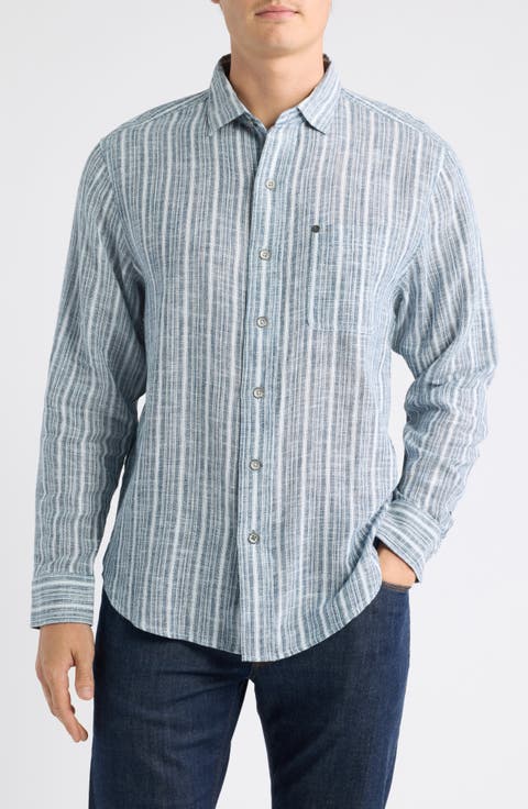 Raffia Dunes Stripe Linen & Cotton Long Sleeve Shirt