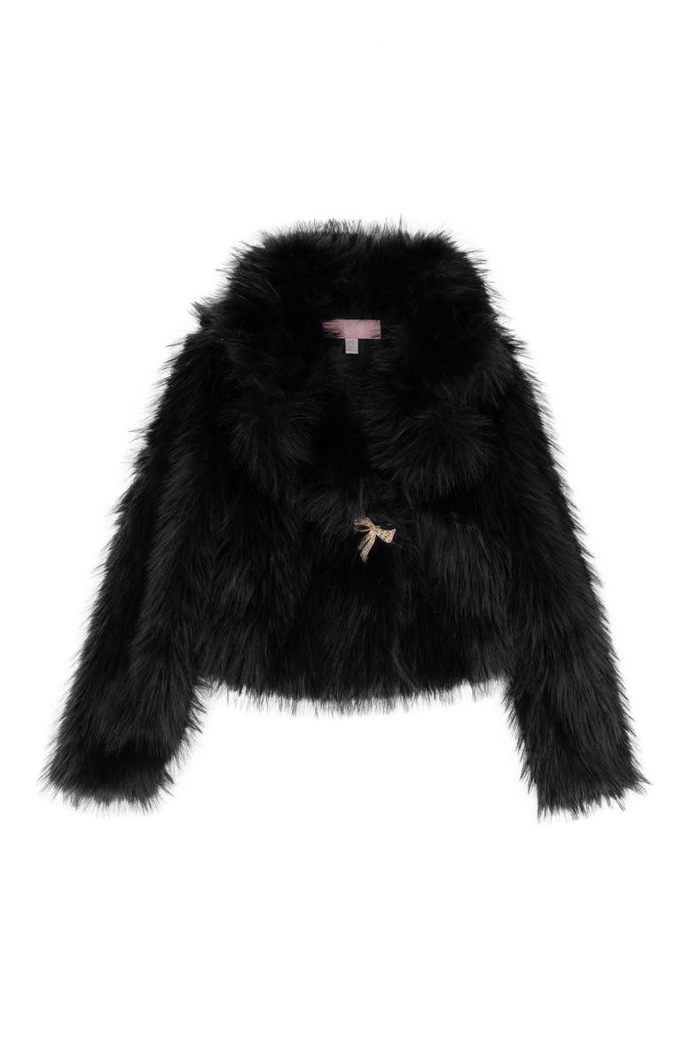 Kids' Faux Fur Jacket with Brooch, Main, color, BLACK
