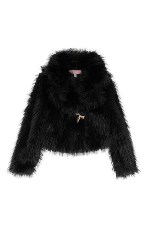 Kids' Faux Fur Jacket with Brooch
