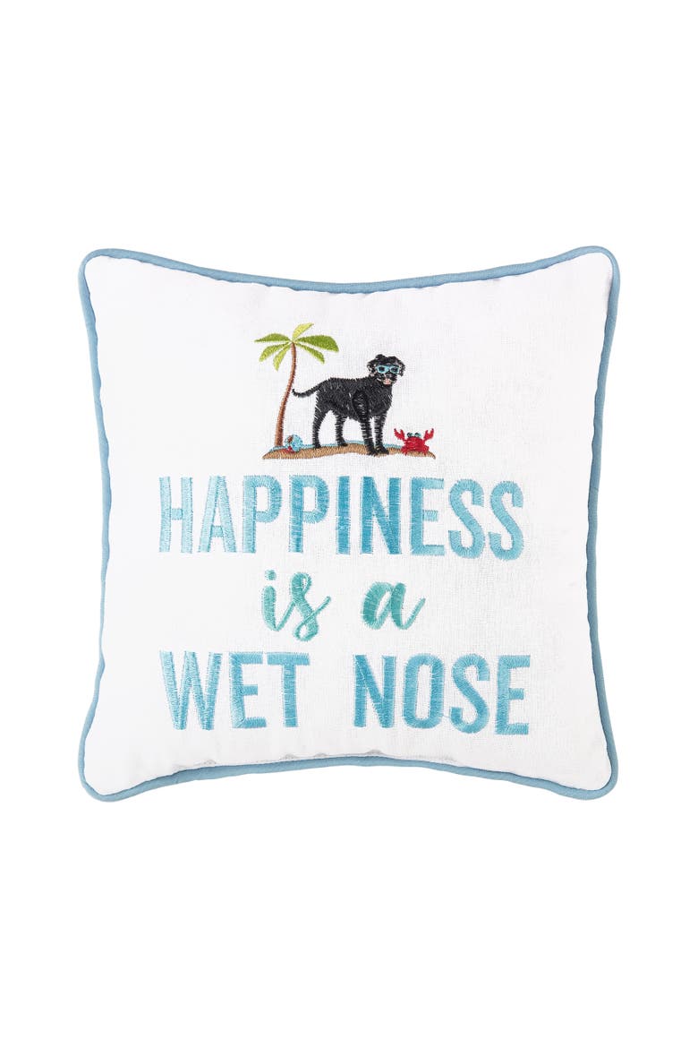 Happiness Is A Wet Nose Embroidered Small Petite Throw Pillow, 10" x 10", Main, color, Blue