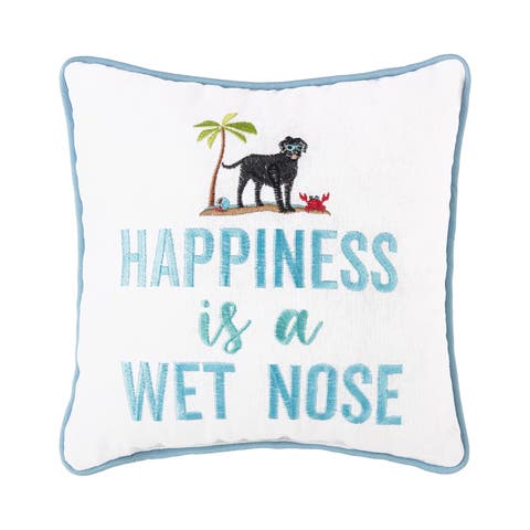 Happiness Is A Wet Nose Embroidered Small Petite Throw Pillow, 10" x 10"