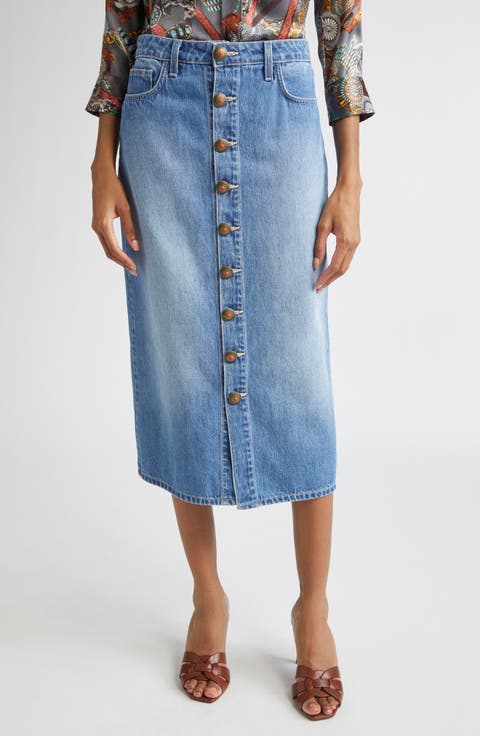 Kathleen Button Front Midi Denim Skirt