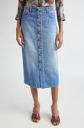 L'AGENCE Kathleen Button Front Midi Denim Skirt