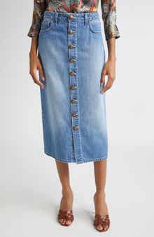 L'AGENCE Kathleen Button Front Midi Denim Skirt