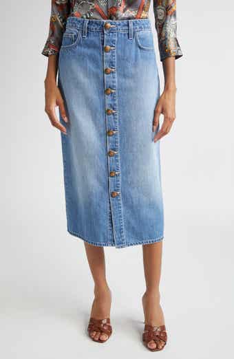 L'AGENCE Kathleen Button Front Midi Denim Skirt
