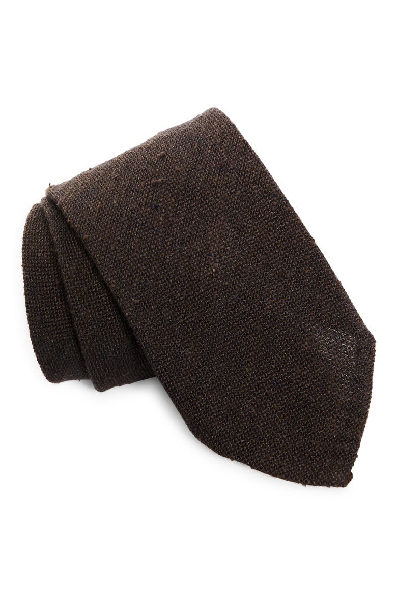 Silk & Linen Knit Tie, Main, color, BROWN