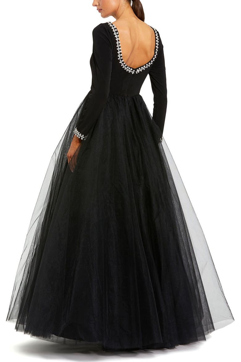 Petite Embellished Jersey Long Sleeve Ballgown With Tulle Skirt, Alternate, color, Black
