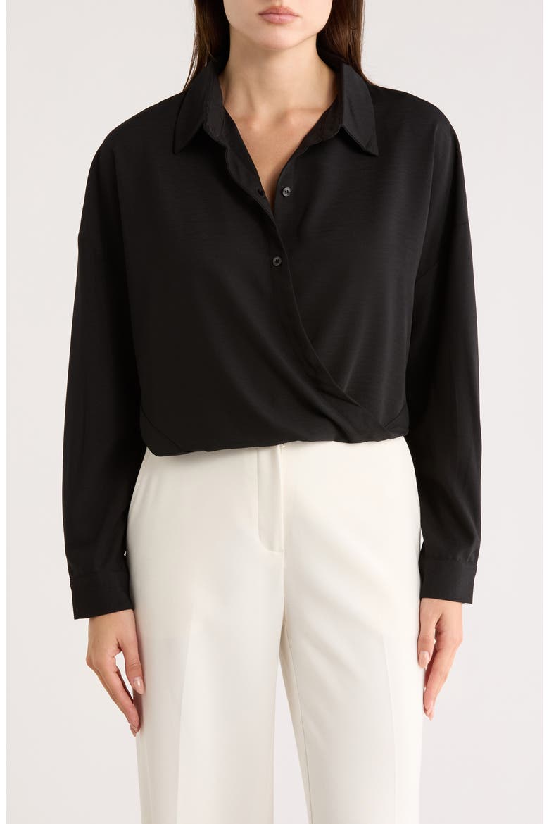 Wrap Hem High-Low Button-Up Shirt, Main, color, BLACK