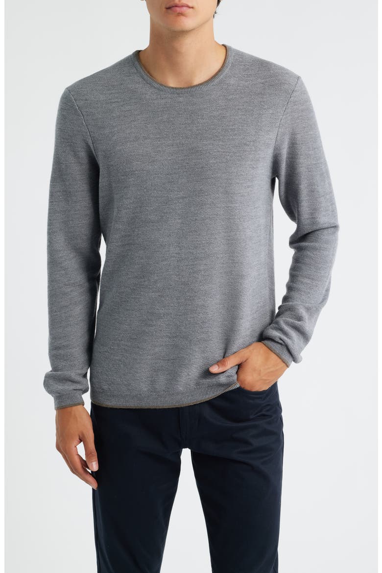 Belvedere Tipped Merino Wool Sweater, Main, color, GREY