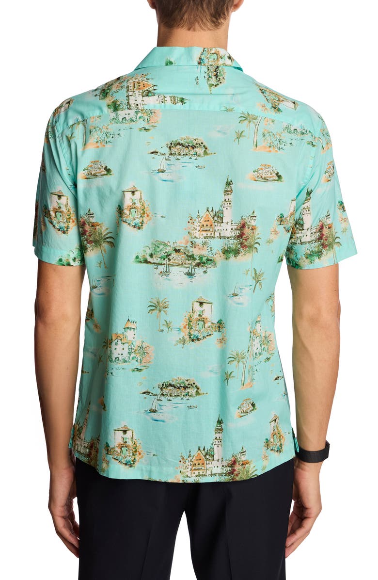 PAISLEY & GRAY Island Print Camp Shirt, Alternate, color, Green Summer Island