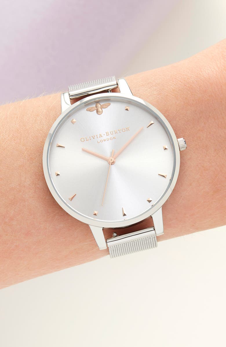 Olivia Burton Queen Bee Mesh Strap Watch, 38mm, Alternate, color, 