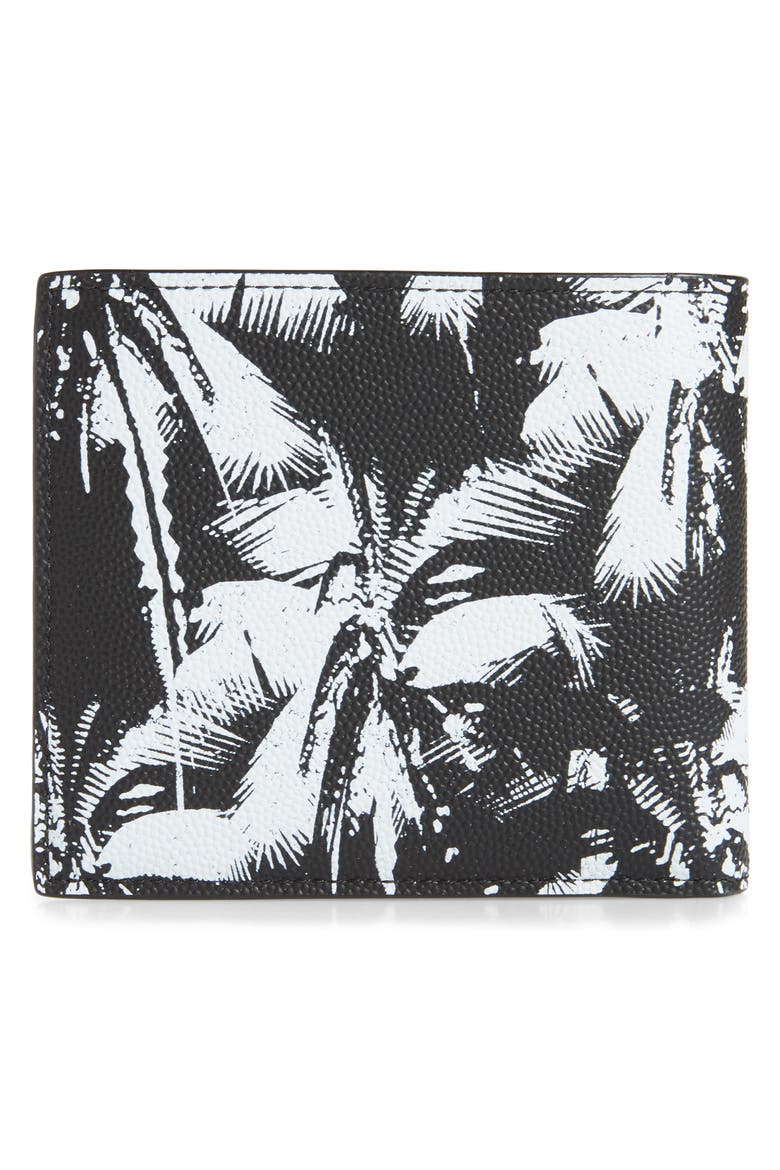 Palm Leaf Leather Wallet, Alternate, color, BLACK