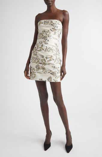 Metallic Embroidered Strapless Cocktail Dress