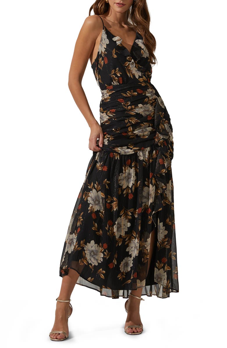 ASTR the Label Sleeveless Ruched Ruffle Maxi Dress, Main, color,