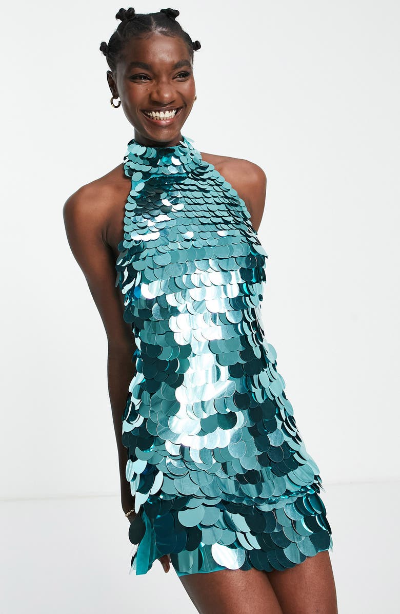 ASOS DESIGN Pailette Halter Neck Minidress, Alternate, color, 