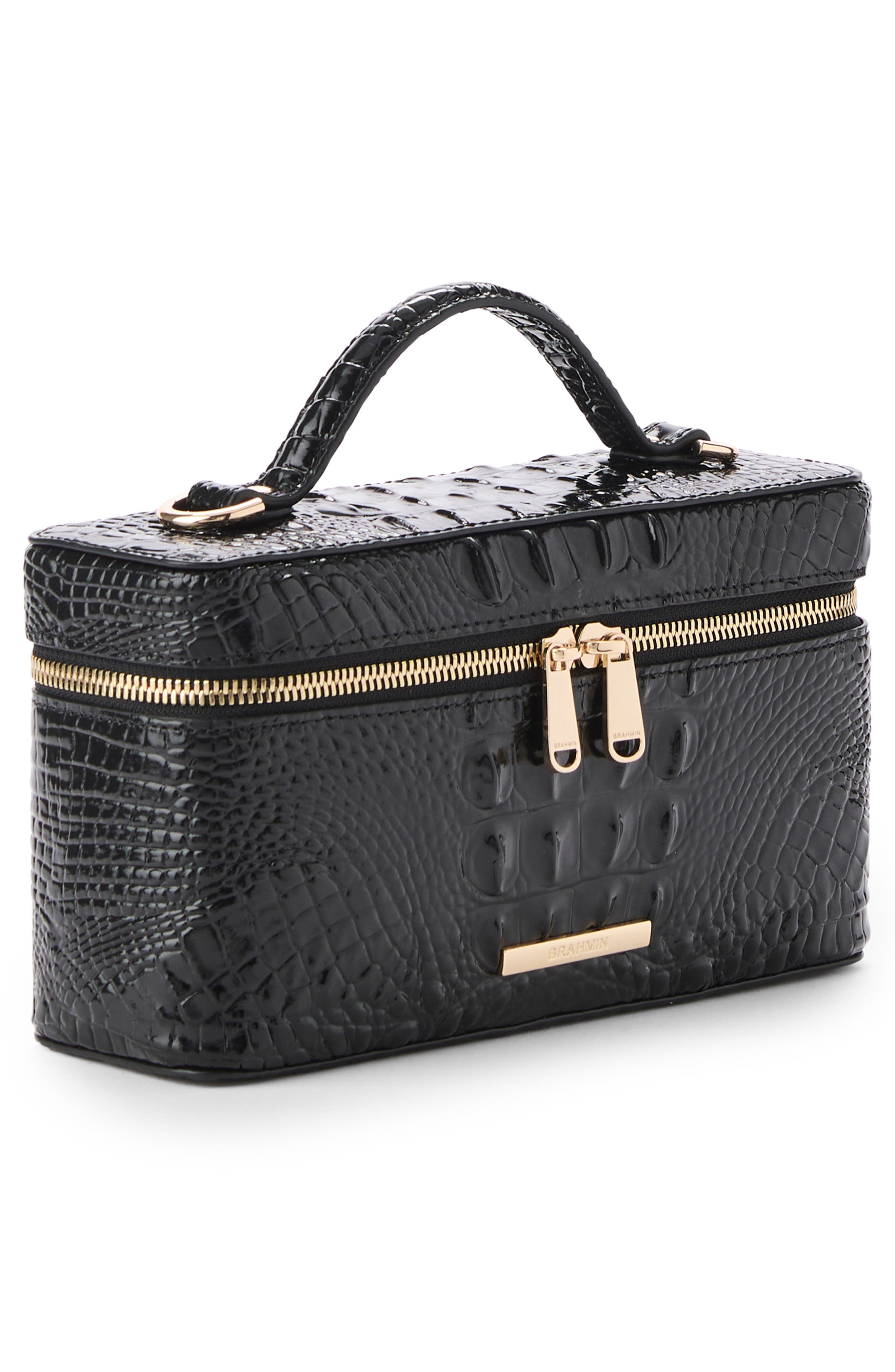 Charlene Croc Embossed Leather Crossbody Bag, Alternate, color, BLACK
