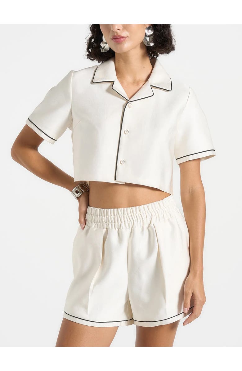 Manière De Voir Maude Satin Cropped Shirt with Piping, Main, color, Off White