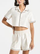 Manière De Voir Maude Satin Cropped Shirt with Piping