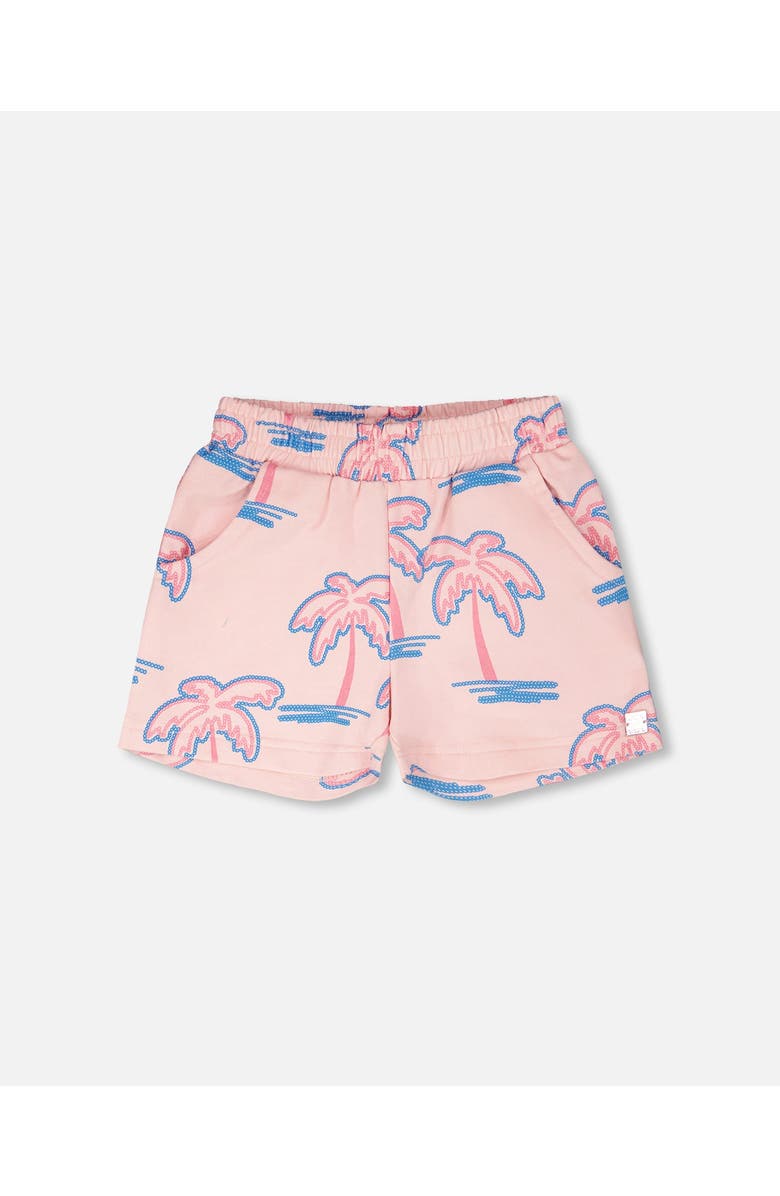 Deux par Deux French Terry Straight Cut Palm Shorts, Main, color, Light Pink Palm Print