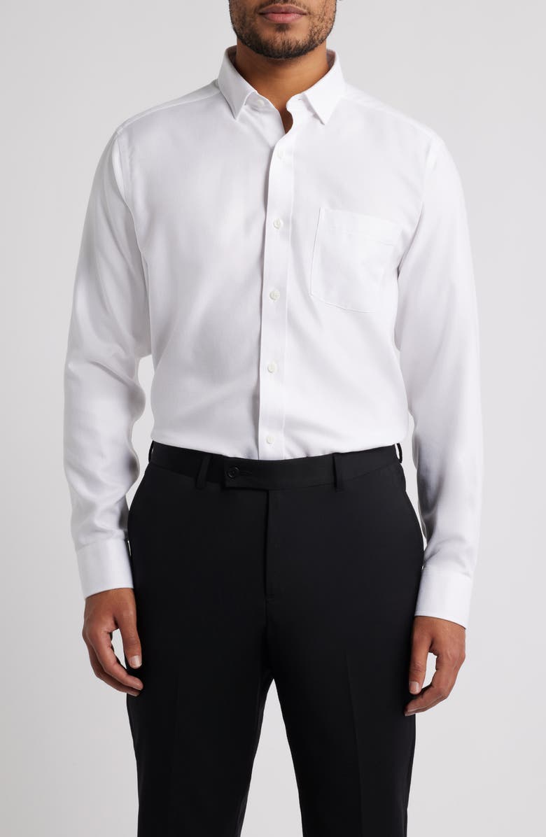 Johnston & Murphy Non-Iron Cotton Dobby Dress Shirt, Main, color, White