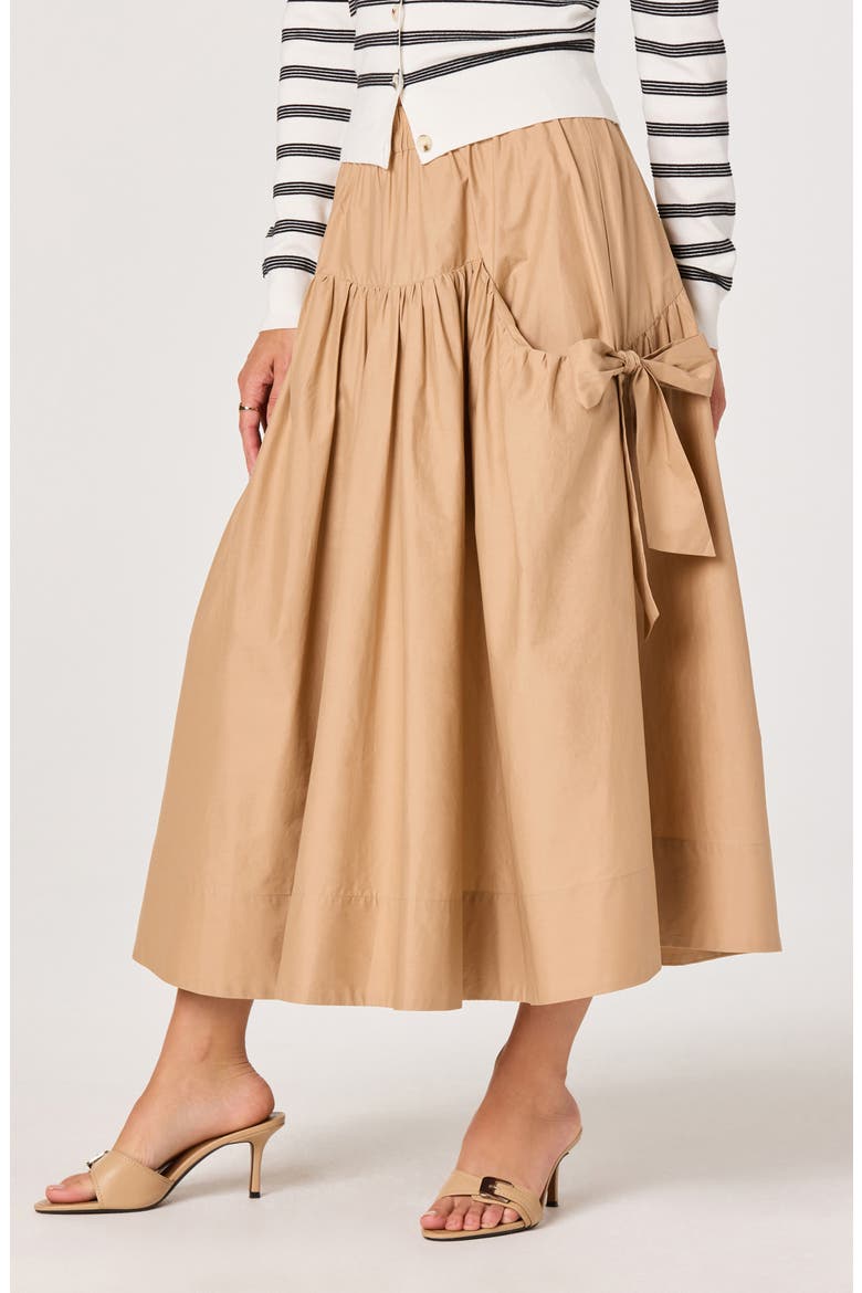 Lylah Bow Detail Cotton Skirt, Main, color, KHAKI