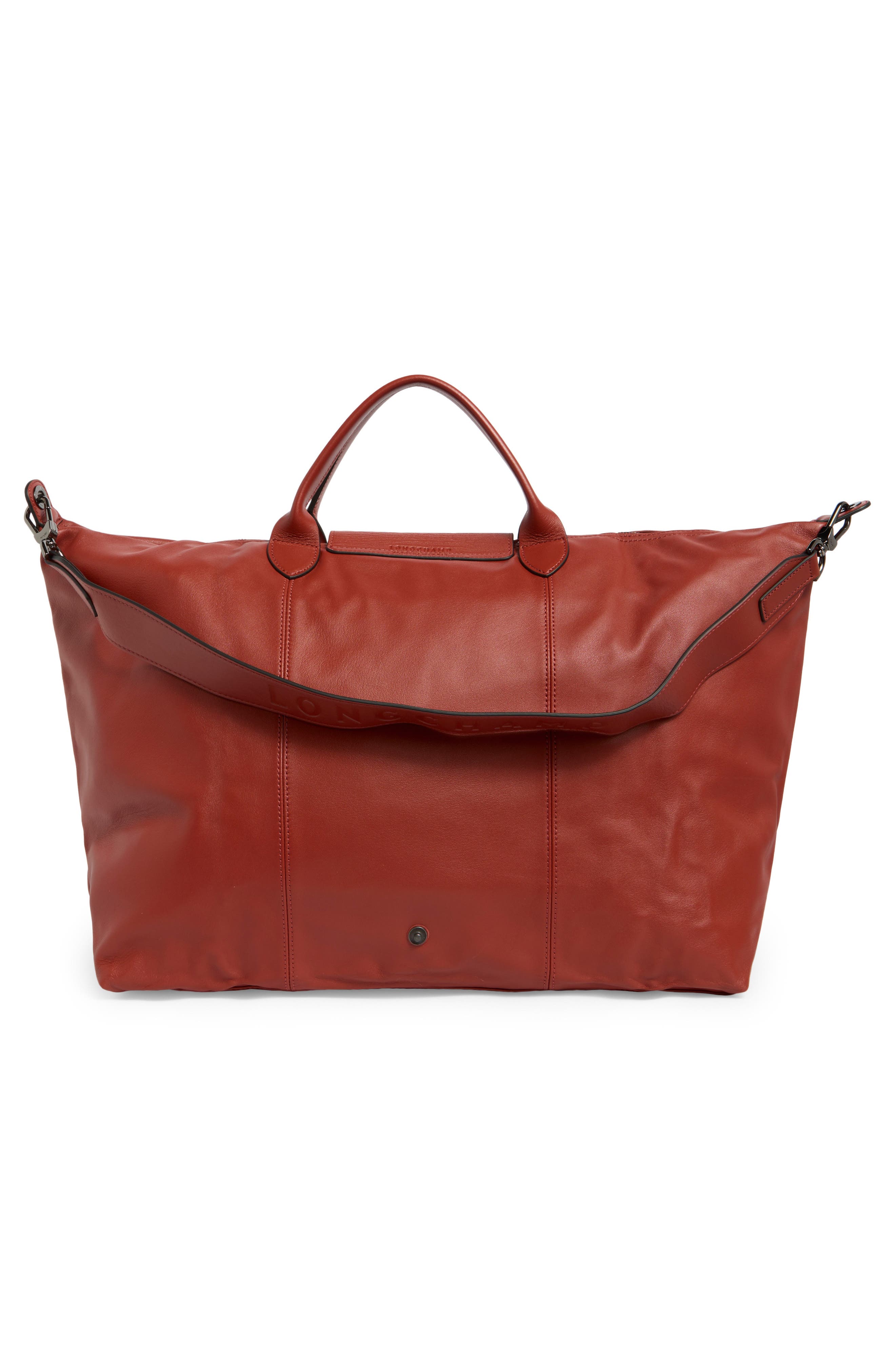 Longchamp Le Pliage Leather Travel Bag, Alternate, color, Sienna