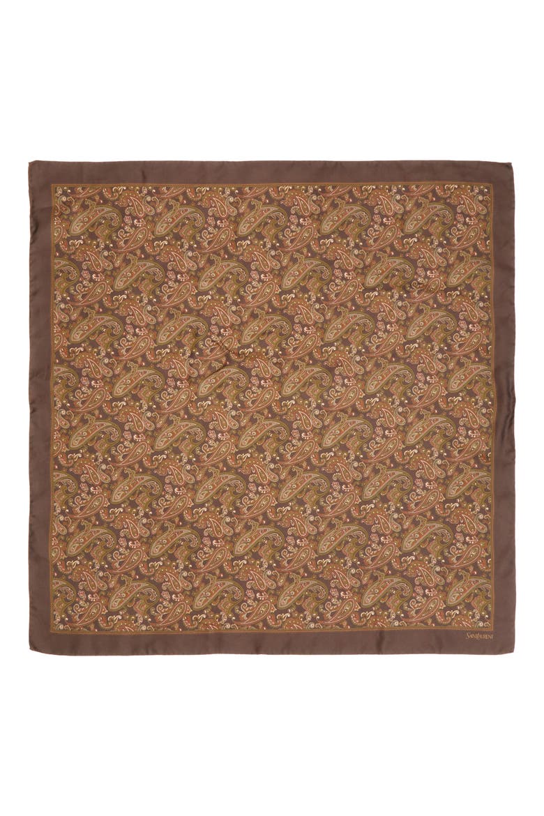 Ornamental Paisley Silk Twill Square Scarf, Main, color, BROWN/ LIGHT BROWN/ GOLD