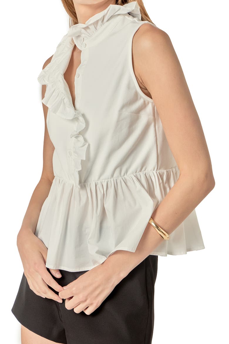 Mixed Media Ruffle Peplum Top, Alternate, color, WHITE